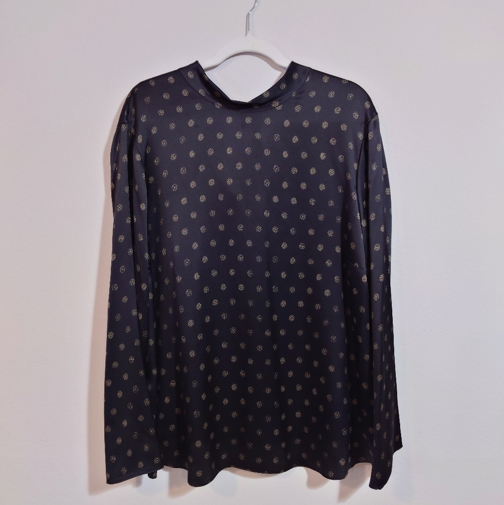 Vince 100% Silk Blouse NWT Size 1X Polka Dot Luxury Top